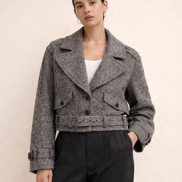Marissa Webb Cream And Black Cropped Tweed Boxy Jacket